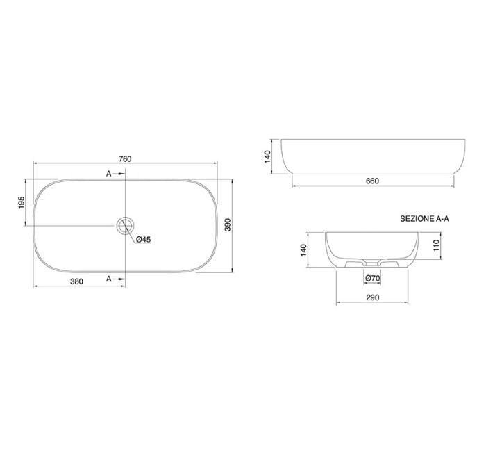 Раковина накладная, без перелива, без отверстий, цвет белый, Scarabeo Glam - 1803
