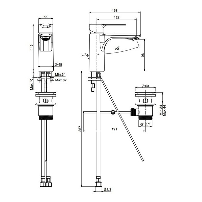 Fima Carlo Frattini Смеситель для раковины, на 1 отв., высокий, с донным клапаном click-clack, Mast, F3131/HNS цвет: черный