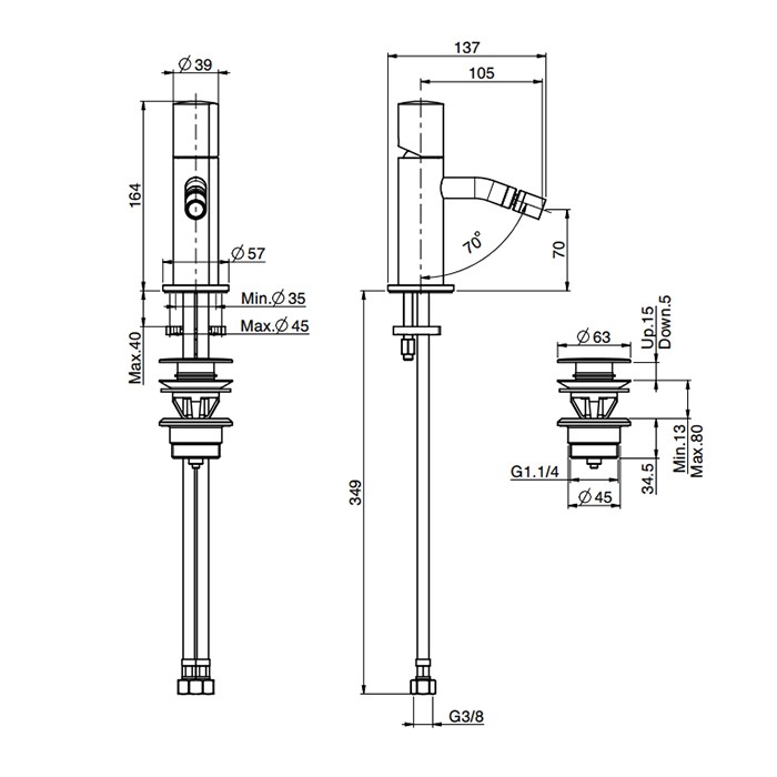 Fima Carlo Frattini Смеситель для биде, на 1 отв., без ручки, с донным клапаном click-clack, Sottolavabo, F3182NS цвет: золото
