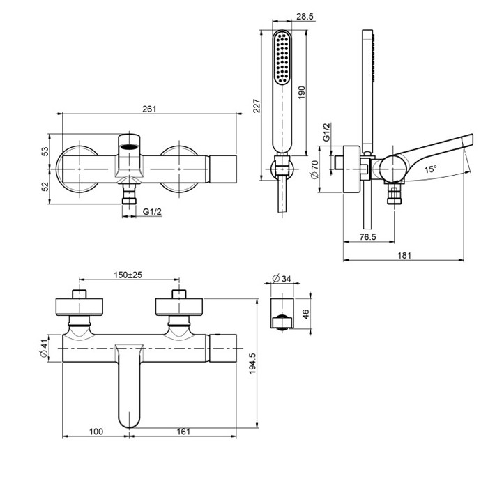 Fima Carlo Frattini Смеситель внешнего монтажа на ванну с душевым комплектом, Nomos go, F4164CR цвет: хром