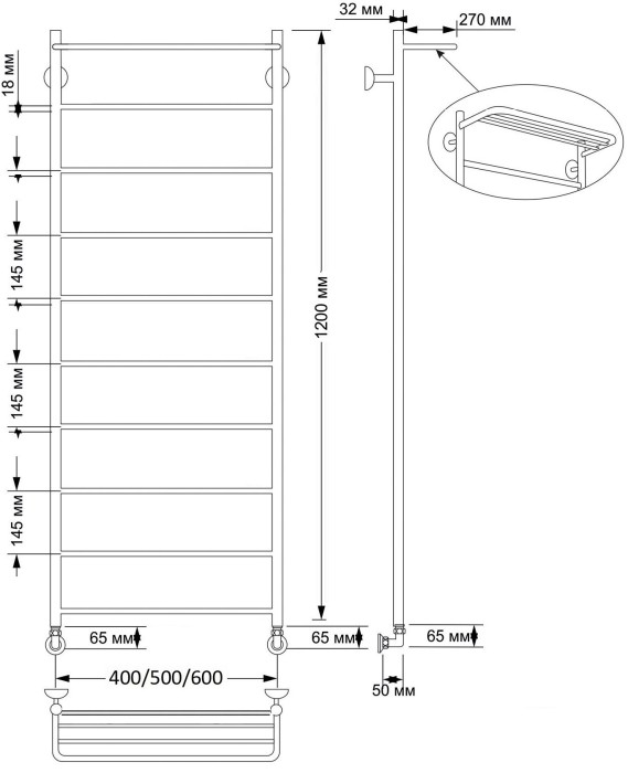 Полотенцесушитель водяной латунный 60x120 Триада 4 (бронза) Secado арт. 4603777469337