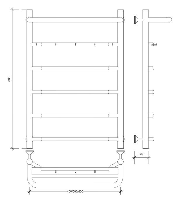 Полотенцесушитель водяной 80x50 Агата 1 КСП (черный) Secado арт. 4673739223222