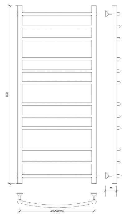 Полотенцесушитель водяной 120x50 Милан 3 (черный) Secado арт. 4673739226803