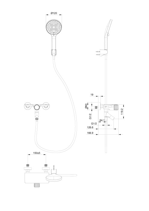 Смеситель для ванны с душем, Wonzon & Woghand Click, WW-FE05L221-CR цвет: хром