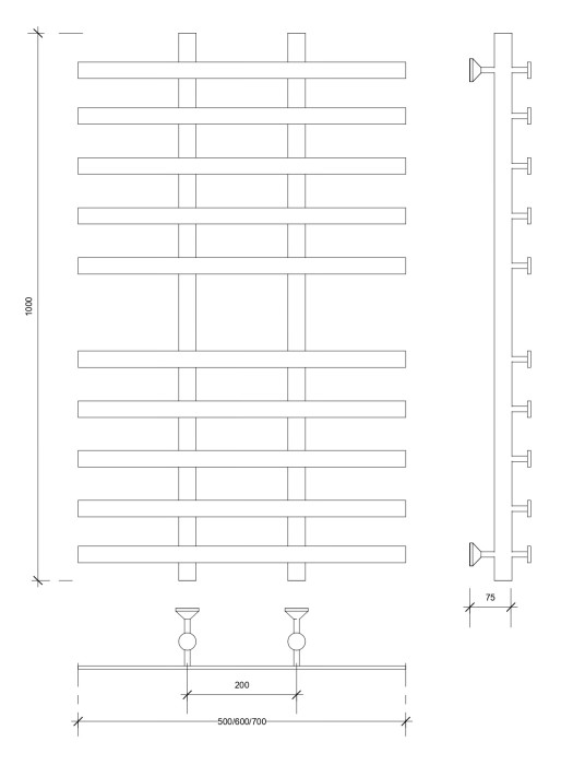 Полотенцесушитель водяной 100x20x70 Понтида 4 (черный) Secado арт. 4673739227800