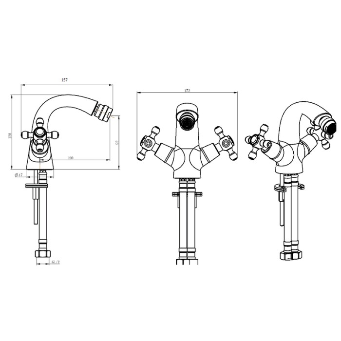 Смеситель для биде black, gold, Boheme Royal cristal - 296-Royal/CRST black