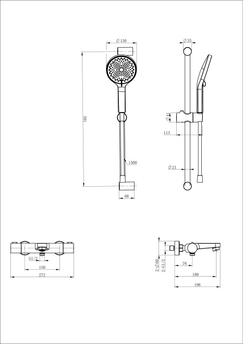Смеситель для ванны с душевым гарнитуром и термостатом, Wonzon & Woghand, WW-C2018-A-CR цвет: хром