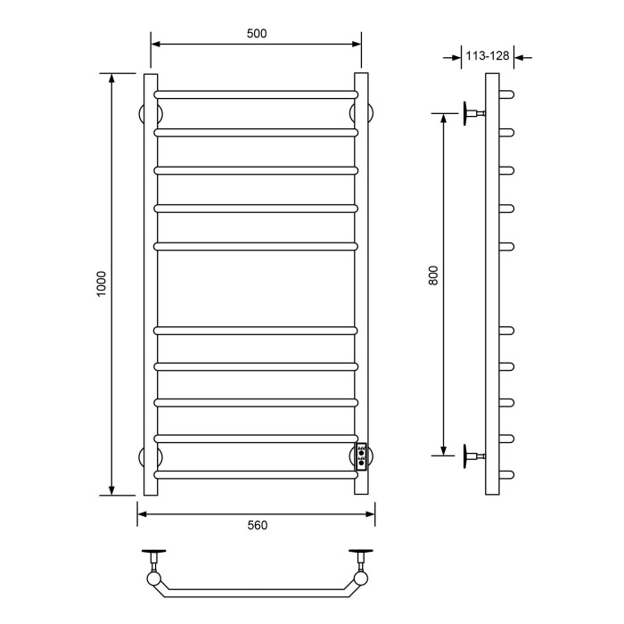 Электрический полотенцесушитель 50x100, Veconi Cantu-A арт. C10050B-A