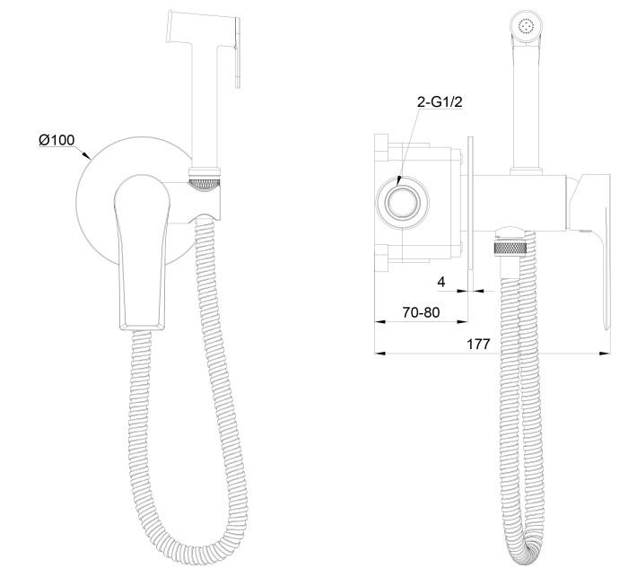 Смеситель с гигиеническим душем встраиваемый, Wonzon & Woghand Brilliant, WW-88829079-BGM цвет: графит