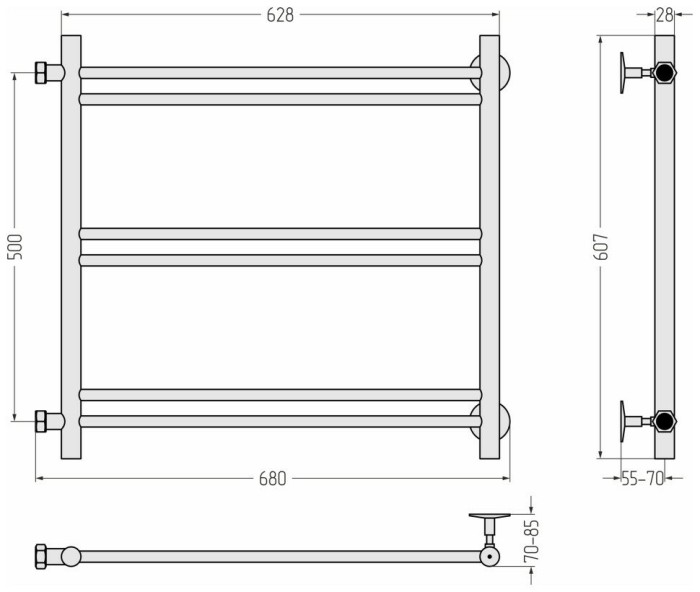Стилье Водяной полотенцесушитель 500x600, Версия-Б1, 12611-5060 цвет: белый