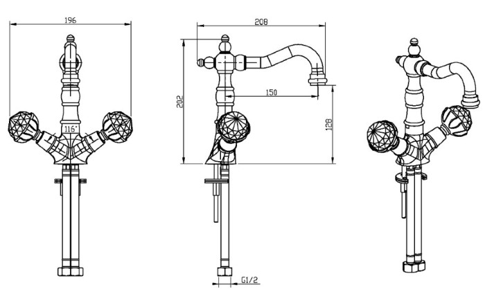Смеситель для раковины, хром, Brillante Boheme 352