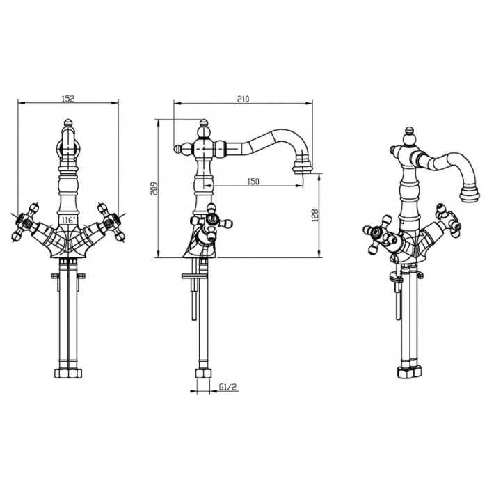 Смеситель для раковины, бронза, Satine Boheme 312-ST