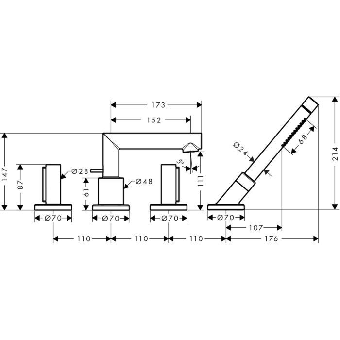 Смеситель на край ванны Uno Axor, хром арт. 45444000