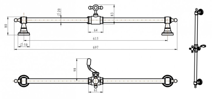 Штанга душевая, золото, Imperiale Boheme 417