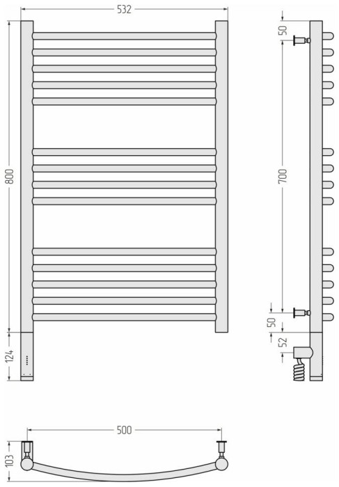 Сунержа Электрический полотенцесушитель 800x500, Богема 3.0, 00-5802-8050 цвет: без покрытия