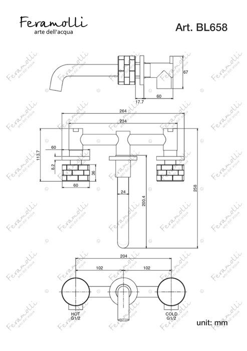 Смеситель для раковины встраиваемый, черный, Amos Feramolli - BL658