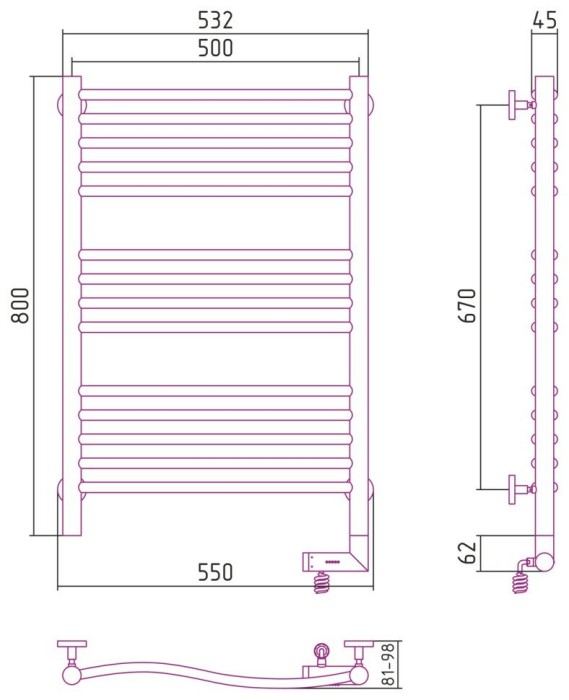 Сунержа Электрический полотенцесушитель 1000x300, Флюид 2.0, 31-5221-8050 цвет: матовый чёрный