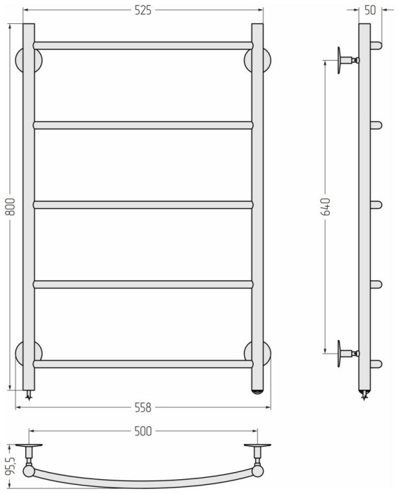 Стилье Электрический полотенцесушитель 800x500, Формат 40, 00541-8050 цвет: без покрытия