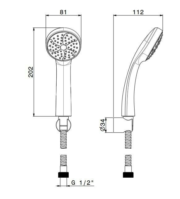 Ручной душ с держателем для лейки и шлангом, без выхода для подачи воды, Piano Kerama Marazzi, хром - 852KM.21.018
