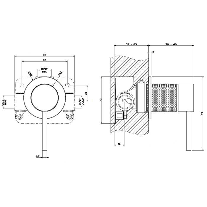 Встраиваемый однорычажный смеситель, на 1/2", картридж ?35мм,одна позиция, Gessi Cesello, шлифованная сталь арт. 54419#239