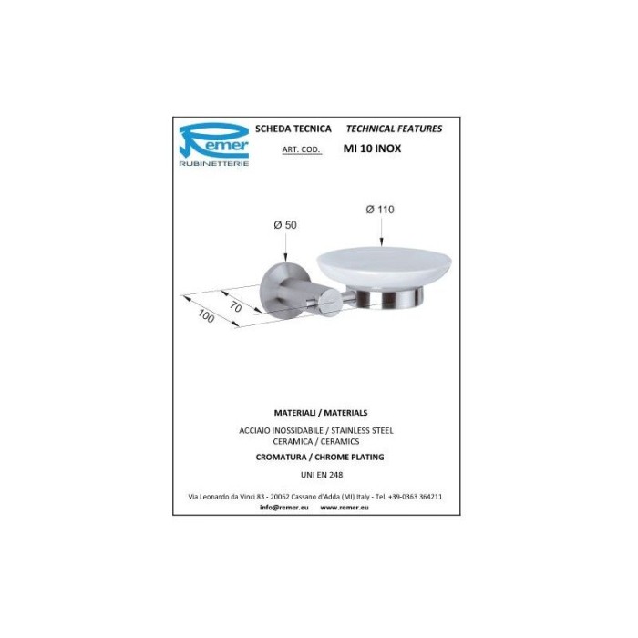 Мыльница матовый, Remer Minimal INOX, Mi10INOXCR