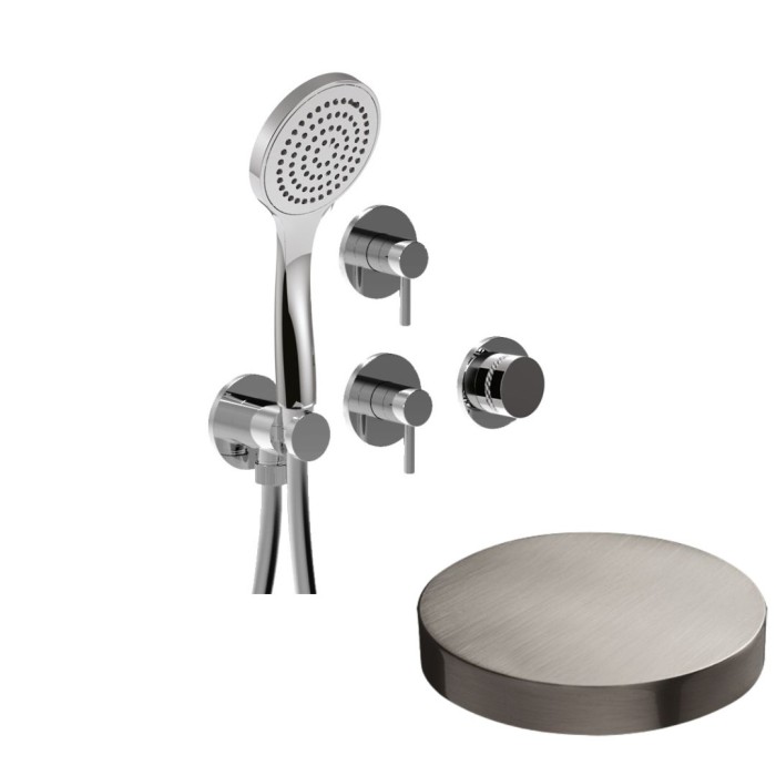 Встраиваемый смеситель для душа на 5 режимов, однорычажный, поворотный переключатель, ручной душ + 4 доп. вывода воды, Giulini My ring deluxe, никель матовый арт. MRX5305DLNKO