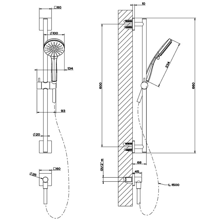 Душевой гарнитур, с ручным душем, на 3 позиции, шланг 1,5м и вывод воды, Gessi Emporio shower, хром арт. 47320#031