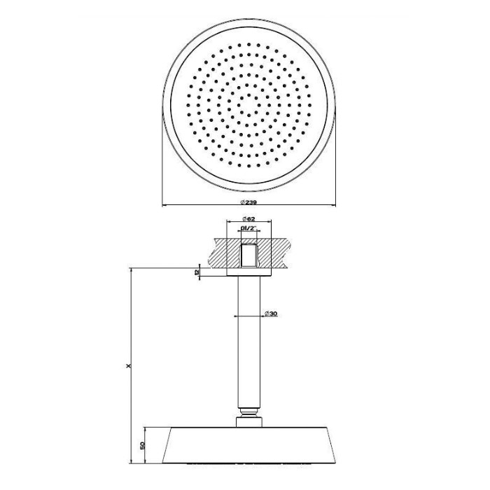 Душевая головка потолочная, высота изготавливается под заказ, с защитой от известкового налёта, Gessi Cono, хром арт. 45150#031