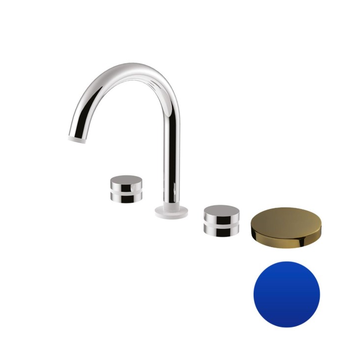 Смеситель для раковины на 3 отверстия, поворотный излив, без донного клапана, Giulini My ring, золото 24 карата c кольцом - синий матовый арт. MR0112/USCCCOMB