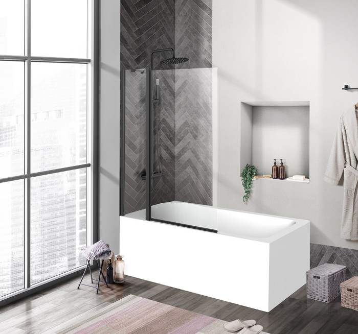 Душевая шторка на ванну 100x150 BelBagno, матовый черный, Uno арт. UNO-V-11-100/150-C-NERO