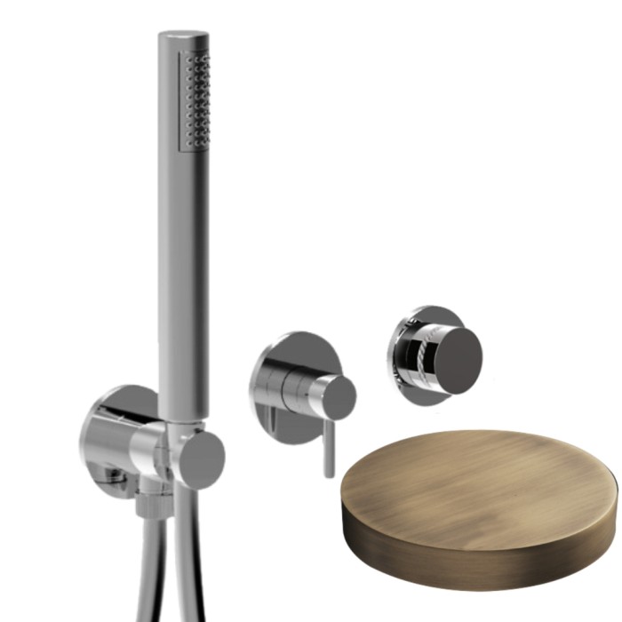 Встраиваемый смеситель для душа на 3 режима, однорычажный, поворотный переключатель, ручной душ + 2 доп. вывода воды, Giulini My ring deluxe, бронза матовая арт. MRX5302DLBROP