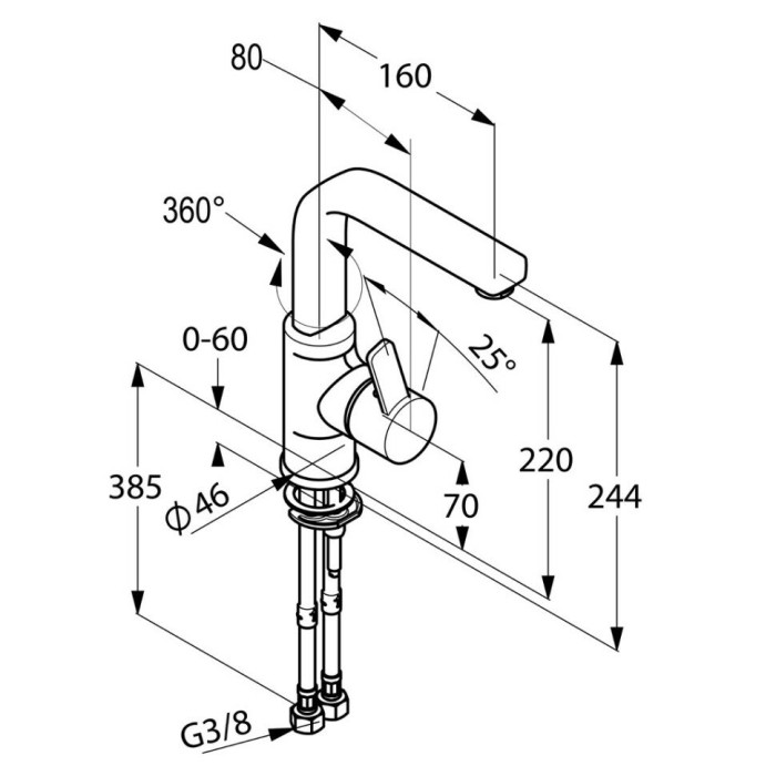 Однорычажный смеситель на умывальник с боковым управлением, без донного клапана, zenta Kludi, хром - 420260575