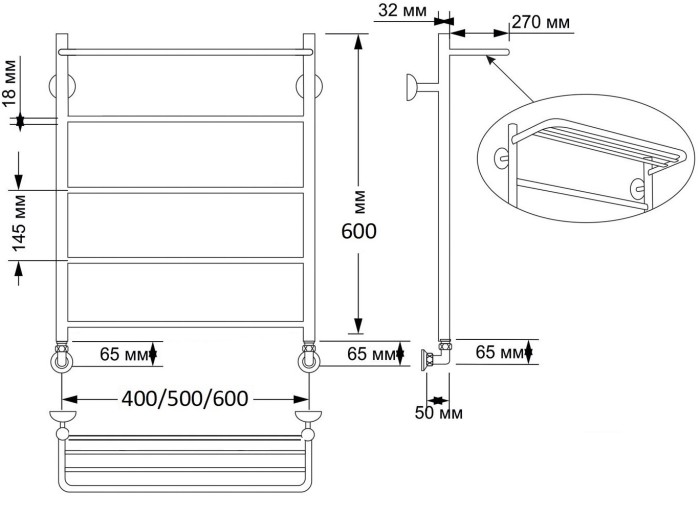 Полотенцесушитель водяной латунный 60x60 Триада 4 (бронза) Secado арт. 4603777469306