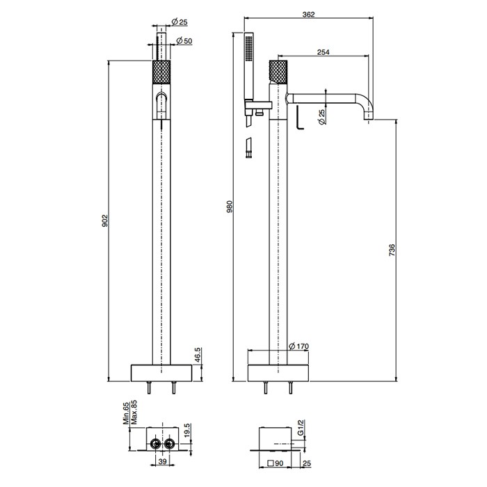 Fima Carlo Frattini Смеситель для ванны, напольный, с ручным душем, Spillo Tech, F3034T/6NXNS цвет: черный