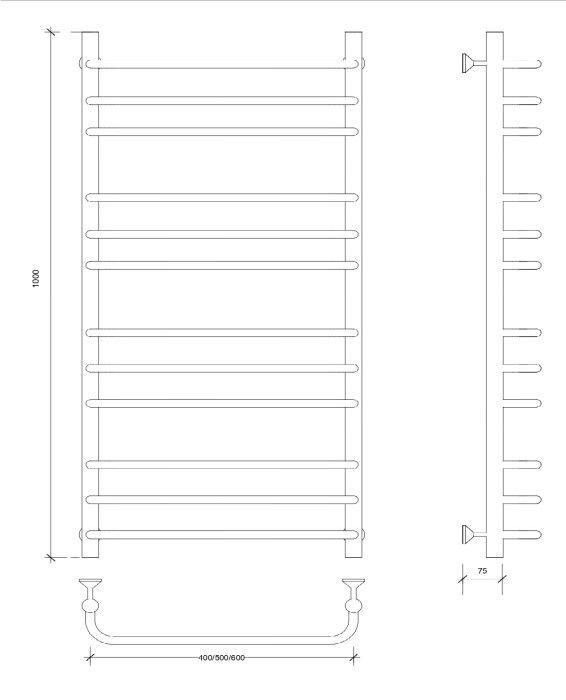 Полотенцесушитель водяной 100x50 Мерида 3 (черный) Secado арт. 4673739225813