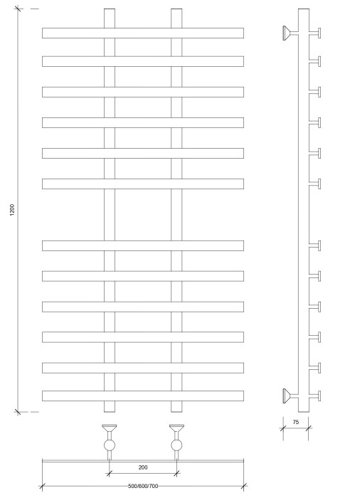 Полотенцесушитель водяной 120x20x50 Понтида 4 (черный) Secado арт. 4673739227817