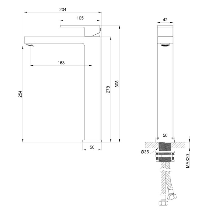 Смеситель для раковины высокий, Wonzon & Woghand Cube, WW-88239016-BGM цвет: графит