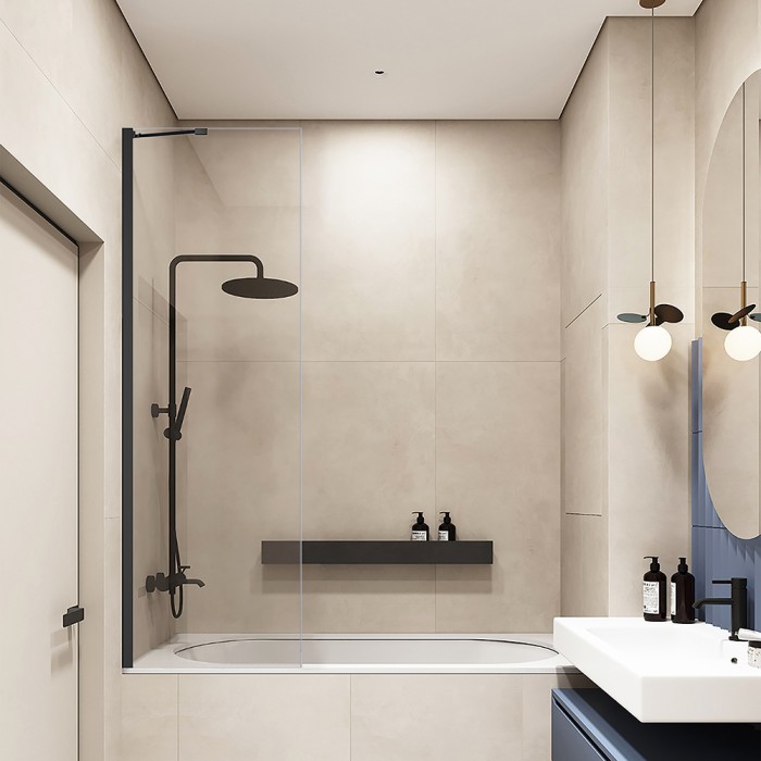Шторка на ванну 800x1500, Veconi Palau, черный, стекло прозрачное арт. PL84B-80-01-C7