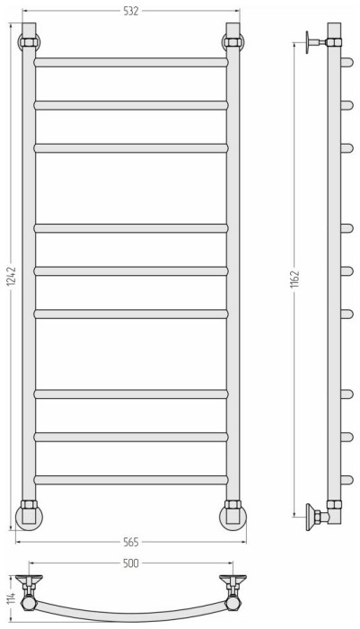 Стилье Водяной полотенцесушитель 1200x500, Аксиома-20, 00662-1250 цвет: без покрытия