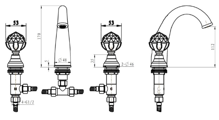 Смеситель для раковины, хром, Brillante Boheme 357