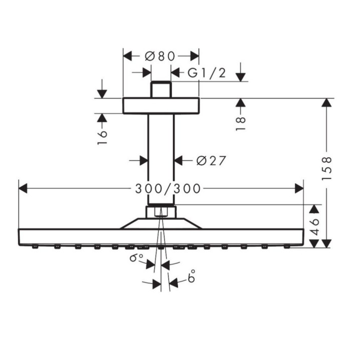 Верхний душ с потолочным кронштейном Raindance E Hansgrohe, хром арт. 26250340