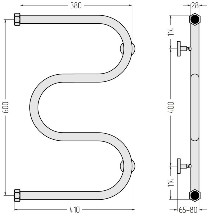 Сунержа Водяной полотенцесушитель 600x400, М-образный, 03-0007-6040 цвет: золото