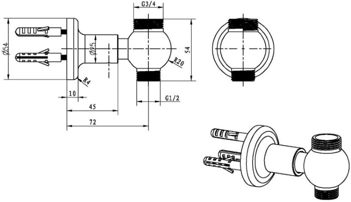 Штуцер для душевой стойки, хром, Brillante Boheme 615