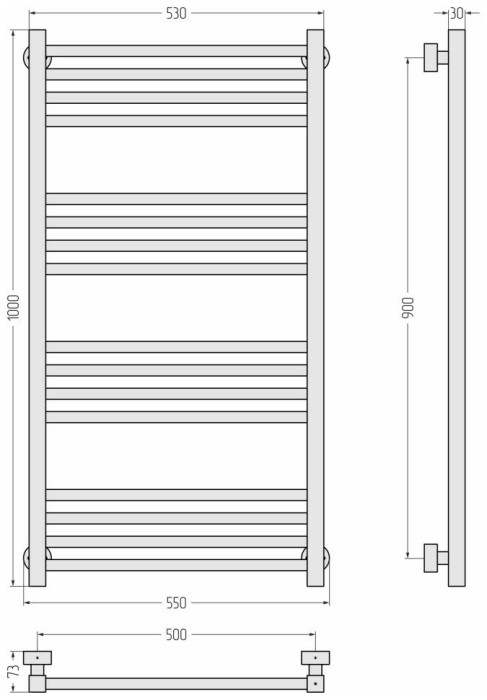 Сунержа Водяной полотенцесушитель 1000x500, Модус PRO, 051-0450-1050 цвет: состаренная латунь