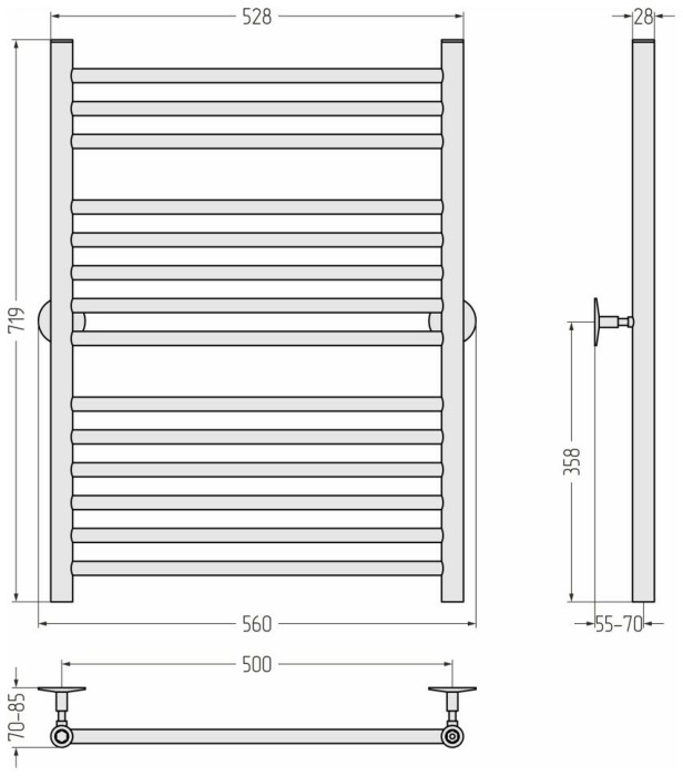 Стилье Водяной полотенцесушитель 800x500, Универсал-53, 00653-8050 цвет: без покрытия