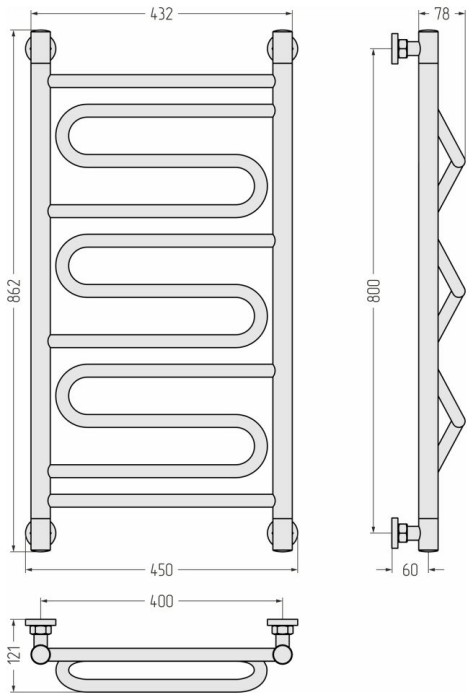 Сунержа Водяной полотенцесушитель 800x400, Элегия+, 032-0205-8040 цвет: матовое золото