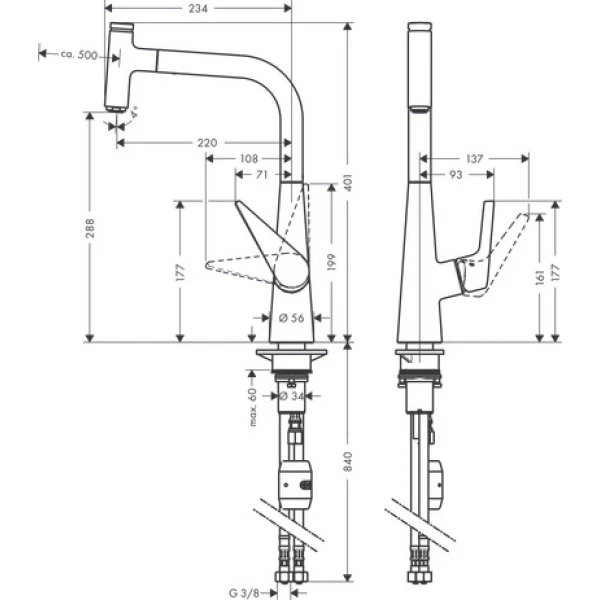Смеситель для кухни, с вытяжным изливом, Eco, Hansgrohe Talis Select M51, хром арт. 72826000