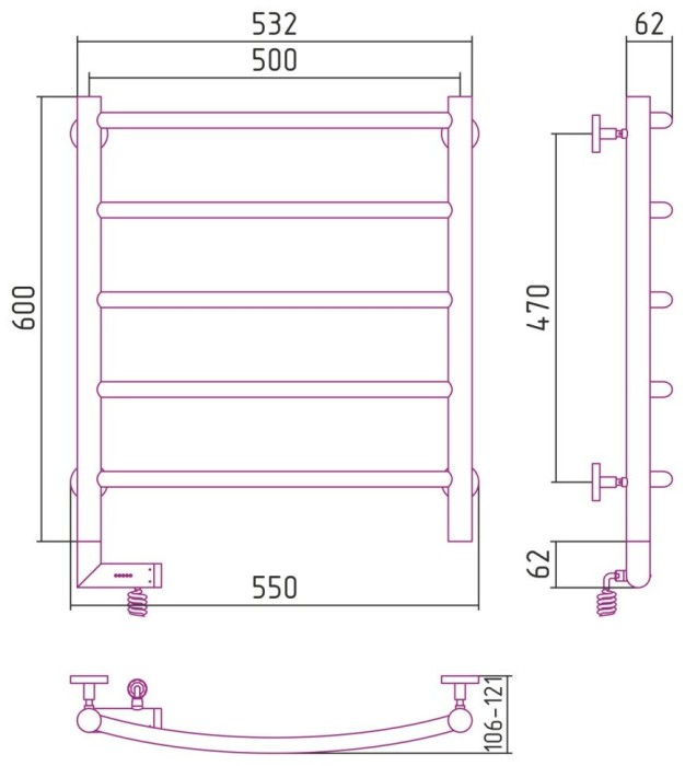 Сунержа Электрический полотенцесушитель 1000x300, Галант 2.0, 31-5200-6050 цвет: матовый чёрный