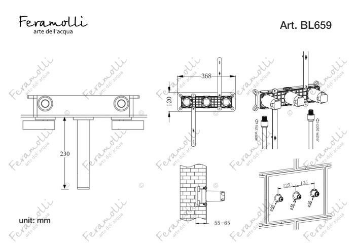 Смеситель для раковины встраиваемый, черный, Molveno Feramolli - BL659