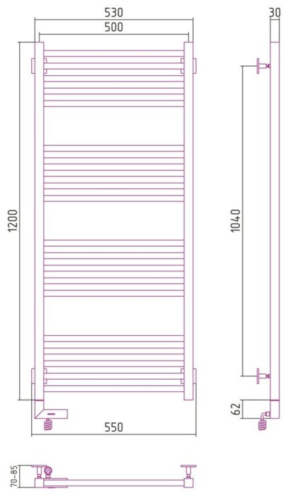 Сунержа Электрический полотенцесушитель 1200x500, Модус 2.0, 31-5600-1250 цвет: матовый чёрный